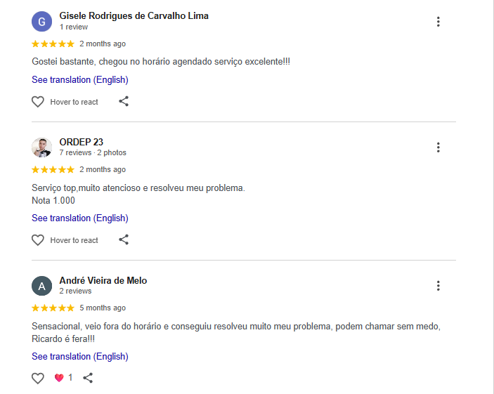 Avaliação de cliente no Google