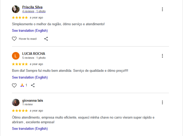 Avaliação de cliente no Google