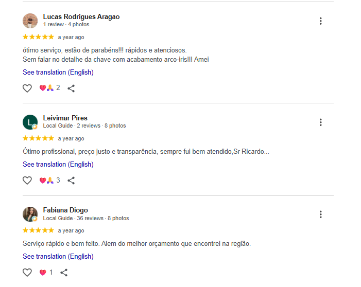 Avaliação de cliente no Google